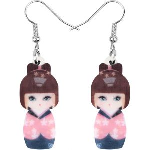 Kal-Acrylique Anime Cute Japonais Kimono Poupée Boucles D'oreilles Charms Pendentif Bijoux Cadeaux Pour Femme Adolescentes Fille - Neuf