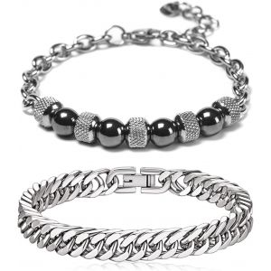 Eryi-Homme Chaîne Grosse Maille Bracelet,Homme Gourmette Chaîne Bracelet & Bracelet Acier Inoxydable Oeil De Tigre Homme Argent,Bracelet Chunky Homme Pour Hommes Femme Bijoux Cadeau - Neuf