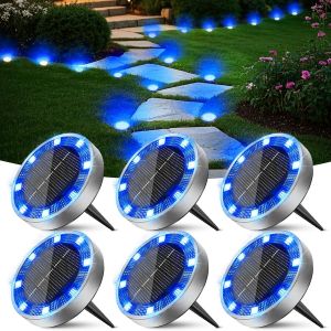 Lampe Solaire Au Sol Lot De 6, [Bleu] Lumiere Solaire Exterieur Jardin 8 Led, Étanche Spot Solaire Extérieur Pour Chemins Allée Pelouse Terrasse Cour - Neuf