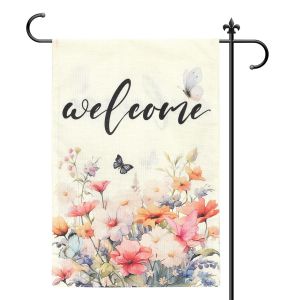 Mevronisshop-Welcome Drapeau De Jardin De Printemps, 30x45cm Drapeau De Printemps Double Face Fleur De Saison Drapeau De Maison De Printemps Pour D&eacute;coration Ext&eacute;rieure P&acirc;ques (Pas De Porte-Drapeau) - Neuf