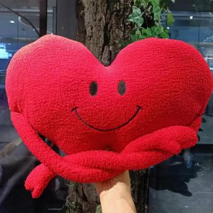 Coussin emoji en peluche rouge, 45 x 30 cm - Doux pour le salon, cadeau de Saint-Valentin - Neuf