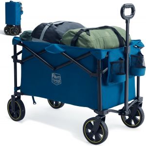 NouvelHorizonstore-Chariot Camping Pliable 200L avec Porte-gobelet Poign&eacute;e R&eacute;glable Chariot de Jardin pour Tous Les Terrains Ext&eacute;rieur Camping Shopping P&ecirc;che Charge Max 100kg - Neuf