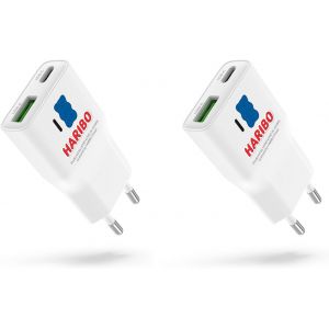 JGD-Haribo 2-Pack Mini Chargeur USB-C 20W, Adaptateur GaN PD3.0/QC Ultra-Rapide, Compact et Ultra-Plat pour Voyage - Chargeur USB-A et USB-C pour iPhone 17/16/15/14/13/12/11, pour iPad Air - Bleu - Neuf