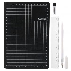 Tapis de decoupe manuel en PVC A5, ensemble de tapis de decoupe, regle en metal, stylo de gravure, couteau, planche a decouper DIY (blanc) - Neuf