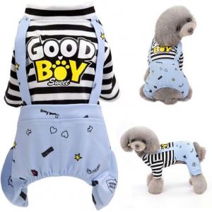 Adorable Combinaison Rayée Pour Chien - Pyjama Confortable Pour Les Petites Races, Parfait Pour Les Fêtes Et La Détente, Facile À Porter Et Lavable En Machine - Neuf