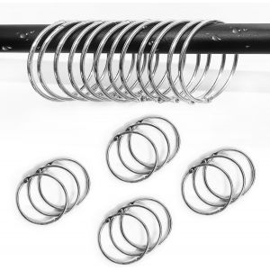 NBGCM-12 Pack Anneaux de Rideau Inoxydables - 50mm Ronds Métal Crochets Antirouille pour Douche et Porte (Argent) - Neuf