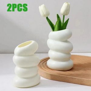 Vase Blanc En Plastique En Spirale,Conteneur D'arrangement De Fleurs Nordique Pour Cuisine,Salon,Chambre &Agrave; Coucher,D&eacute;coration De La Maison,Accessoires De Bureau.2pcs. - Neuf