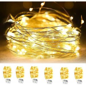 TRAHOO-Guirlande lumineuse LED,Lot de 6 Guirlande Lumineuse &agrave; piles, 2m 20 LEDs, Mini Guirlande LED &eacute;tanche pour bouteille, Mariage, F&ecirc;te, No&euml;l, Chambre Guirlande Lumineuse-Blanc Chaud - Neuf