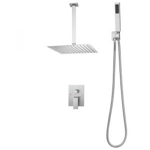 Ensemble de Robinetterie de Douche Encastrable-Duoku-Syst&egrave;me de Douche avec Pommeau de T&ecirc;te Carr&eacute; de 30,5 cm-Douchette Kit-Nickel - Neuf