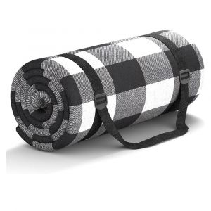 Couverture De Pique-Nique 200 X 200 Cm, Imperméable Et Sans Sable, Pliable Et Bandoulière, Idéale Pour La Plage Et Le Parc (Gris Noir Et Blanc) - Neuf
