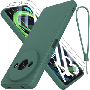 Trahoo-Coque Pour Xiaomi Redmi A3 4g Avec 2 Verre Trempé,Silicone Liquide Housse Étui De Protection Xiaomi Redmi A3 4g Microfibre Anti-Rayures Coque (6.71"") - Vert Foncé - Neuf