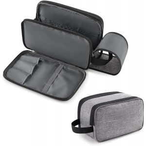 TIANYI-Trousse de Toilette pour Homme, Grande Trousse de Rasage pour Le Voyage avec Double Fermeture éclair, Organisateur de Salle de Bain, de Voyage Résistant à l'eau pour Les Articles, Grand, Gris - Neuf
