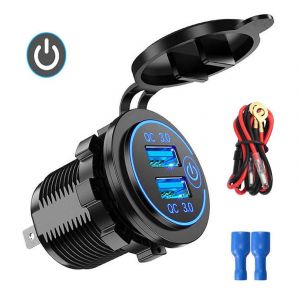 Qc3.0 Chargeur De Voiture De Prise De Charge Rapide Double Usb 12v-24vlighter Avec Interrupteur Tactile Swith Pour Téléphone Ch - Neuf