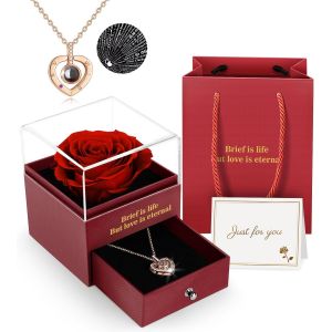 Rose Eternelle Avec Bijoux, Fleur Eternelle Coffret Rose &Eacute;ternelle Avec I Love You Collier, Idee Cadeau Femme, Cadeaux Pour Femme Pour Anniversaires, Noel, Saint Valentin, Fete Des Meres - Neuf