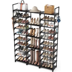 SUBZONAL-tag&egrave;re &agrave; Chaussures &agrave; 10 Niveaux en M&eacute;tal, 54 &agrave; 62 Paires de Rangement de Chaussures avec Crochets, pour Entr&eacute;e, Salon, Chambre, Noir - Neuf