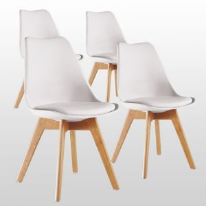 Lot de 4 Chaises Scandinaves Blanches Lorenzo - Assise Rembourrée - Salle à Manger, Cuisine, Chambre - Neuf