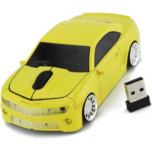Souris D'ordinateur sans Fil,Souris sans Fil 2,4 G en Forme de Voiture de Sport,Capteur de Haute Précision,Souris à économie D'énergie (Yellow) - Neuf