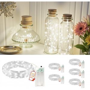 TRAHOO-Lot de 6 guirlandes lumineuses LED avec minuterie, 2 m, 20 LED, &agrave; piles, petite guirlande lumineuse d'int&eacute;rieur pour No&euml;l, chambre &agrave; coucher, f&ecirc;te, mariage, d&eacute;coration d'arbre de No&euml;l, blanc c - Neuf