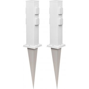 Polly 2pcs Garden Socket Column With Stake Outdoor 4x Stainless Steel Square White 38cm - Neuf