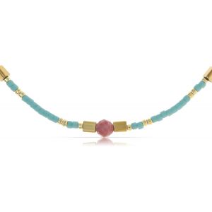 Kal-Collier De Perles Pour Femme - Multicolore - 40 + 5 Cm - Avec Pierre Pr&eacute;cieuse - Bijou Boh&egrave;me - Imperm&eacute;able Et Hypoallerg&eacute;nique - Bijou D'&eacute;t&eacute; - Neuf