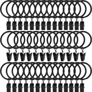 Lot De 100 Anneaux De Rideaux En Métal Avec Pinces (Noir), Pinces À Rideaux Avec Anneaux, Anneaux De Rideaux De 38 Mm De Diamètre Intérieur - Neuf