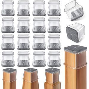 Protection Pied De Chaise Carr&eacute;, 24 Pi&egrave;ces Protege Pied De Chaise Transparent Silicone Avec Feutre, Reduire Le Bruit &Eacute;viter Les Rayures(Fit:19-25mm) - Neuf