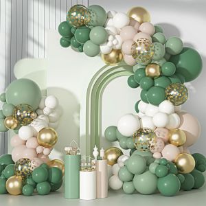 Arche Ballon Vert Sauge, 114Pcs Guirlande Ballons Anniversaire Vert Olive Blanc Nacr&eacute; Rose Et Or Ballons Baby Shower Bapteme Gender Reveal Mariage Champetre Tropical F&ecirc;te &Agrave; Th&egrave;me Jungle - Neuf