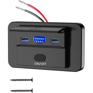 90W Prise Usb Encastrable Camping Car 12V Montage En Surface L&eacute;ger Double Port Usb C 36W Et Qc3.0 18W Pour Voiture, Panneau Chargeur De Remplacement Avec Interrupteur Pour Bus Marine Moto - Neuf