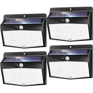 Lampe Solaire Exterieur D&eacute;tecteur De Mouvement, 168 Led 3 Modes Lumiere Solaire Exterieur, Ip65 Etanche Eclairage Exterieur Solaire Pour Jardin, Garage, Patio - Lot De 4 - Neuf