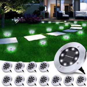 Lumière Solaire Extérieur,12 Pièces 8 Led Spot Solaire Encastrable Jardin Blanc Froid Etanche Lumière Decorative Pour Chemin Terrasse Cour Pelouse Souterraine Passerelle - Neuf