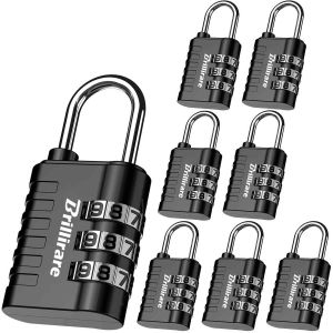 Lot de 8 Cadenas, Serrure &agrave; Combinaison Serrures &agrave; Bagages &agrave; 3 Chiffres avec Code Num&eacute;rique M&eacute;tal, Serrure avec Code Num&eacute;rique R&eacute;sistant aux intemp&eacute;ries pour Sac &agrave; Dos, Bobine,Valise (Noir) - Neuf