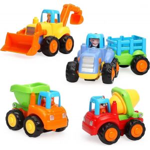ERYI-Voiture Jouets Pour Bébé, Jouet À Friction Pour Garcon Fille Enfants De 1 2 3 Ans,Set De 4 Avec Tracteur,Bulldozer,Mixeur De Camion Et Camion - Neuf