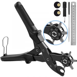 Black Ronde Perforation 2-4.5 Mm Avec 6 Tailles De Trous, Professionnel Rotatif De Pinces Pour Les Ceintures En Cuir, Des Cartes, Des Bracelets, Des Sacs, Des Cartons Et Des Chaussures De Cuir. - Neuf