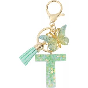 Kal-Porte-Clés, Porte-Clés Pour Filles, Pendentif De Lettre T, Porte-Clés Papillon Avec Lettres Initiales, Cadeau De Porte-Clés Pour Femmes, Vert Clair - Neuf