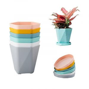 Ventes promotionnelles Paquet de 6 pots de fleurs en plastique de 5,1 pouces avec soucoupes - Neuf