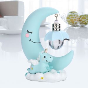 Hjlian Lampe Veilleuse En Forme De Lune, Design De Dessin Anime Mignon, Decoration D'interieur, Cadeau D'anniversaire (Bleu) - Neuf