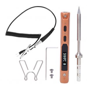 Fer a souder electrique intelligent dore avec support et pince de mise a la terre, tete B2 12-24 V - Neuf