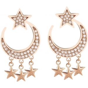 Kal-Étoile De Lune Boucles D'oreilles Pour Femmes, Pendants D'oreilles Hypoallergéniques En Plaqué Or Rose Et Argent Avec Cristal De Zirconium Cubique - Neuf