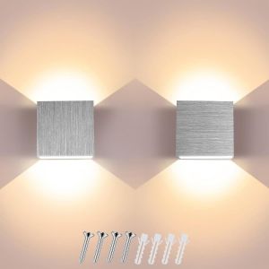 2pcs Applique Murale Int&eacute;rieure Led 7w Moderne Applique Murale Interieur Lumi&egrave;re Blanche Chaude 3000k Applique Murale Carr&eacute;e Argent Pour Chambre Salon Colonnade - Neuf