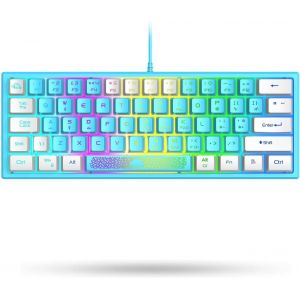 K61 60% Compact UK Layout QWERTY 62 Cl&eacute;s Compact RGB Jeux Clavier, Apex Pro Gravure Laser, Gamer Clavier, Mini TKL M&eacute;canique Sensation Clavier, Compatible PC/Laptop/Computer-Bleu - Neuf