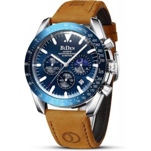 Montre Homme 30m &Eacute;tanche Montres Grand Cadran Date Chronographe Mouvement Quartz Acier Inoxydable/Cuir/Bracelet Caoutchouc Cadeau &Eacute;l&eacute;gant Pour P&egrave;re Amis F&ecirc;te Des P&egrave;res.[J141] - Neuf