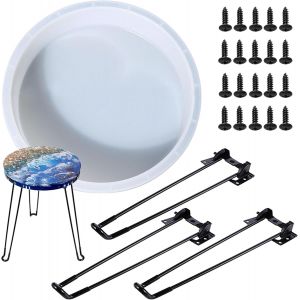 Grand Plateau En Silicone Rond, 33 Cm Moule En Silicone R&eacute;sine Rond Avec Pieds En Epingle &Agrave; Cheveux, Moules En R&eacute;sine Epoxy Pour Table, Grand Plateau, D&eacute;coration D'int&eacute;rieur - Neuf