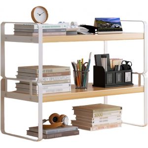 SUBZONAL-tag&egrave;re de bureau en bois &agrave; 2 niveaux multi-usages pour le stockage &agrave; la maison, au bureau, &agrave; l'&eacute;cole (blanc + tronc) - Neuf