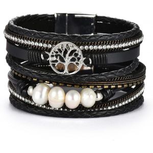 Eryi-Bracelet En Cuir Multicouche Manchette Arbre De Vie Style Bohémien Avec Boucle Magnétique,Bracelet Tressés Pour Femmes Épouse Mère - Neuf