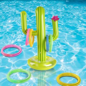 Accessoires de piscine extérieure Ensemble de jeu de lancer d'anneaux de cactus gonflable Jouets de piscine flottants 1 cactus gonflable et 7 anneaux - Neuf