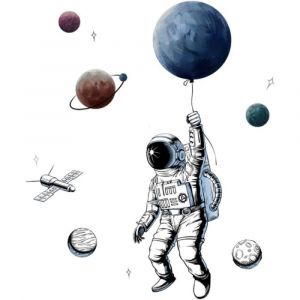 Autocollant mural astronaute, stickers muraux pour chambre d'enfant, décoration murale pour garçon - Neuf