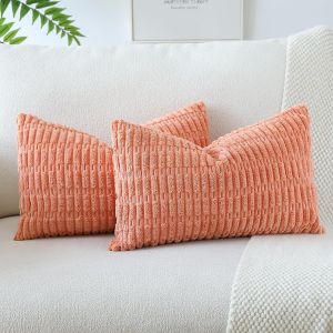 Slep-Lot De 2 Housses De Coussins En Velours C&ocirc;tel&eacute; D&eacute;coratif Canap&eacute; Taie D'oreiller Doux Decoration Pour Maison Salon Chambre Canap&eacute; D&eacute;coration 40x60cm (Corail) - Neuf