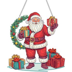 Trahoo-Diy P&egrave;re No&euml;l Diamond Painting Pendentif, No&euml;l Pendant Broderie Diamant Kit Avec Cha&icirc;ne, Pour Jardin Maison Porte Et Fen&ecirc;tre D&eacute;coration Cadeaux - Neuf