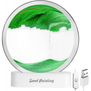 KALANKA-Peinture de Sable Qui coule, Images de Sable Rotatives Dynamiques, Image d'art Sable Verre Rond 3D Paysage avec Lumières, Décoration Relaxante pour Bureau, Maison Sablier de Paysage Naturel - Neuf
