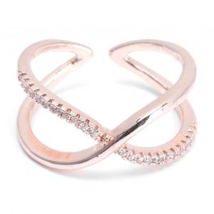 Bague Ouverte En Forme De Croix Pour Femme, Bijou Brillant, Accessoire De Vetements, Style Simple Et Tendance, Or Rose - Neuf